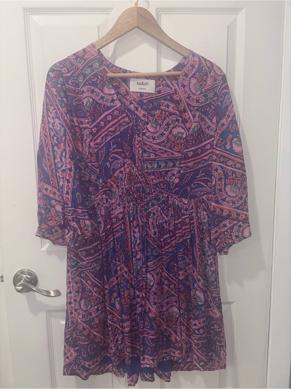 ba&sh Pink and Purple Paisley Tie-Front Dress